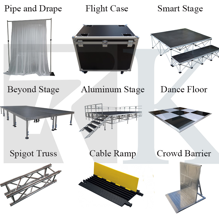 pipe and drape system,dance floor system,portable stage system,truss, flight case etc.